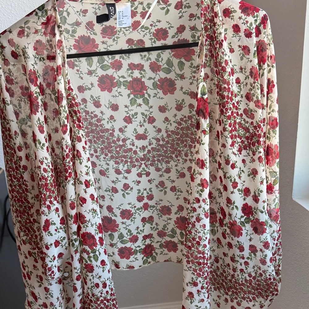 Divided Floral Sheer Top - Red and Green